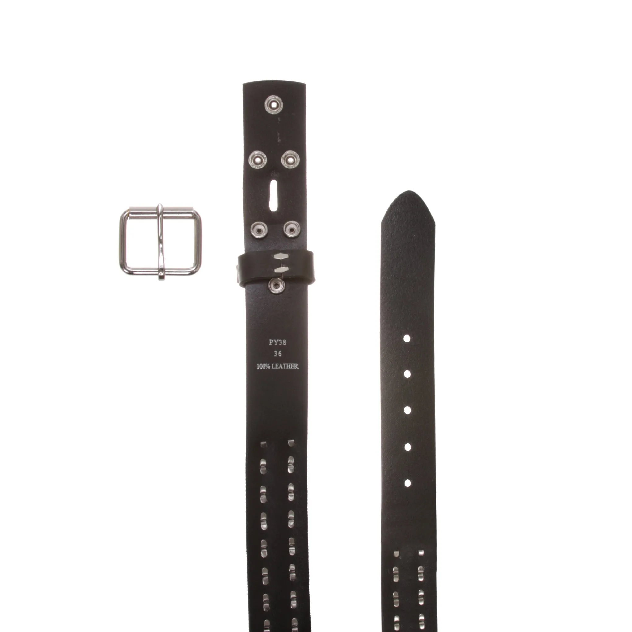 1 1/2" Snap On Two Row Punk Rock Star Silver Studded Solid Leather Belt