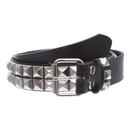 1 1/2" Snap On Two Row Punk Rock Star Silver Studded Solid Leather Belt