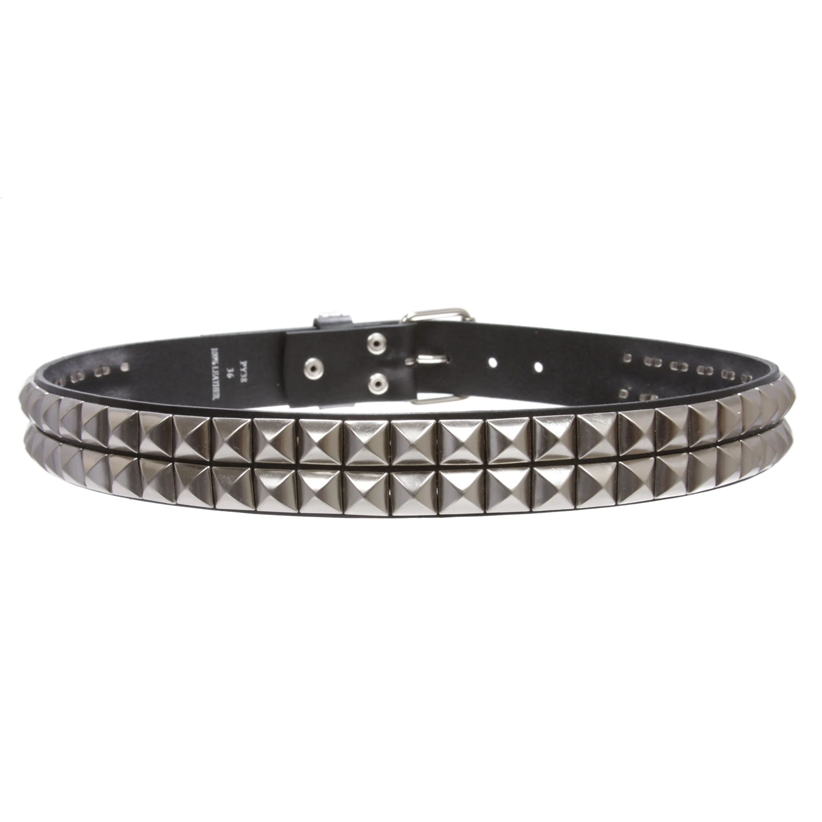 1 1/2" Snap On Two Row Punk Rock Star Silver Studded Solid Leather Belt