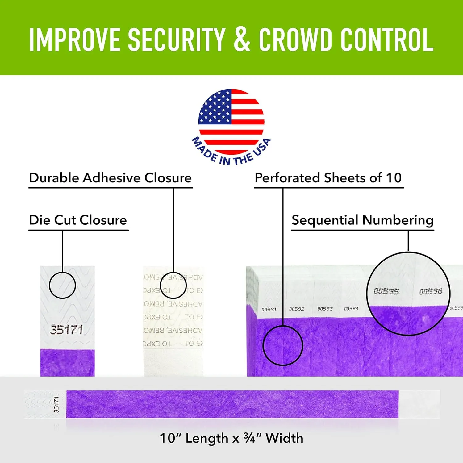100 WristCo Purple Tyvek Wristbands for Events - Comfortable Tear Resistant Paper Bracelets ID Wrist Bands for Concerts Festivals Admission Party Identification
