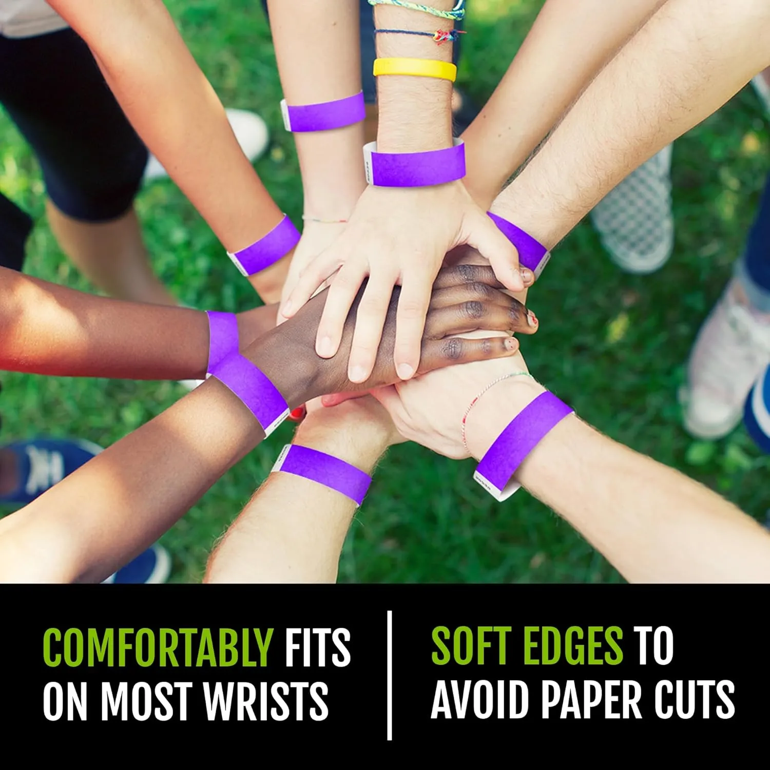 100 WristCo Purple Tyvek Wristbands for Events - Comfortable Tear Resistant Paper Bracelets ID Wrist Bands for Concerts Festivals Admission Party Identification