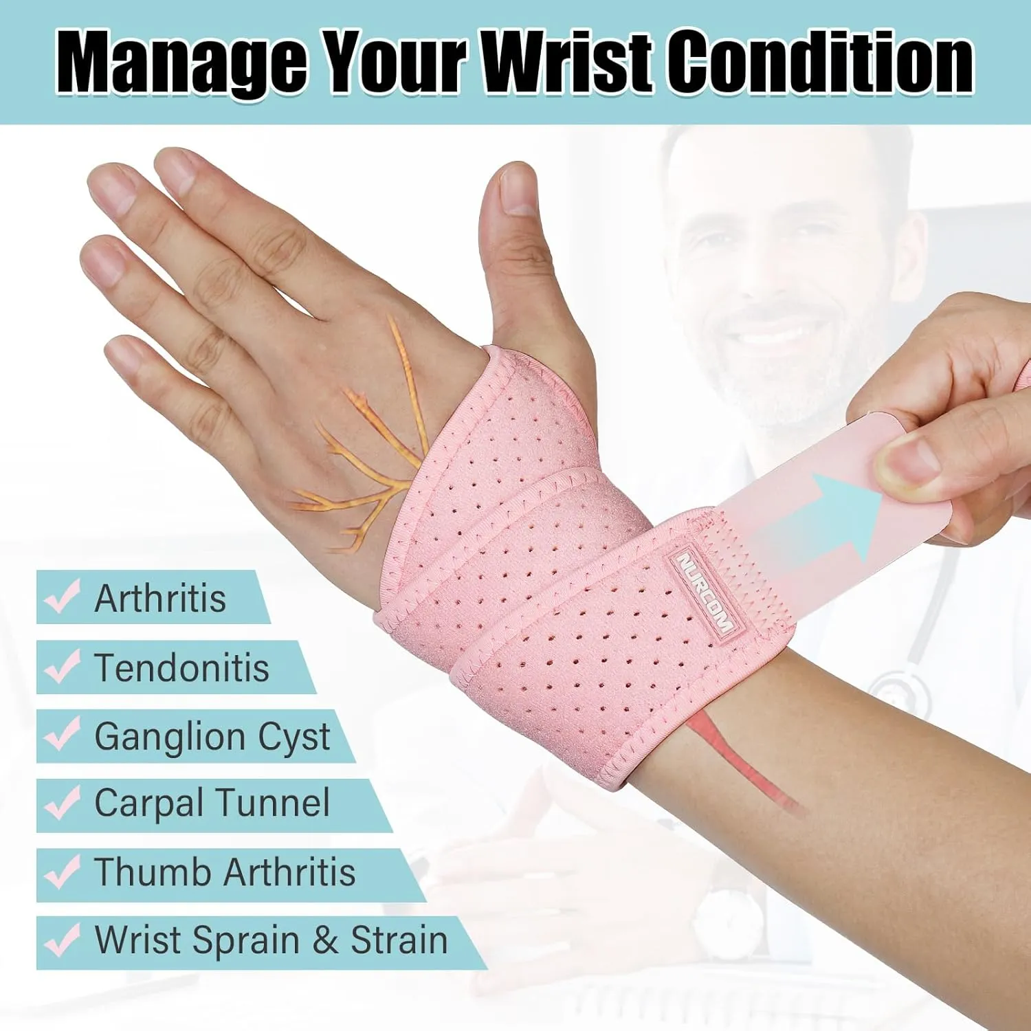 2 Pack Copper Wrist Brace for Carpal Tunnel, Upgraded Compression Wrist Support Brace for Day Night Support, Adjustable Wrist Wraps for Arthritis Tendonitis Pain Relief, Sport, Both Hands