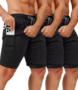3 Pack Men's 2 In1 Gym Shorts Men with Pockets 7 inch Workout Shorts Men Running Shorts with Liner&Towel Loop