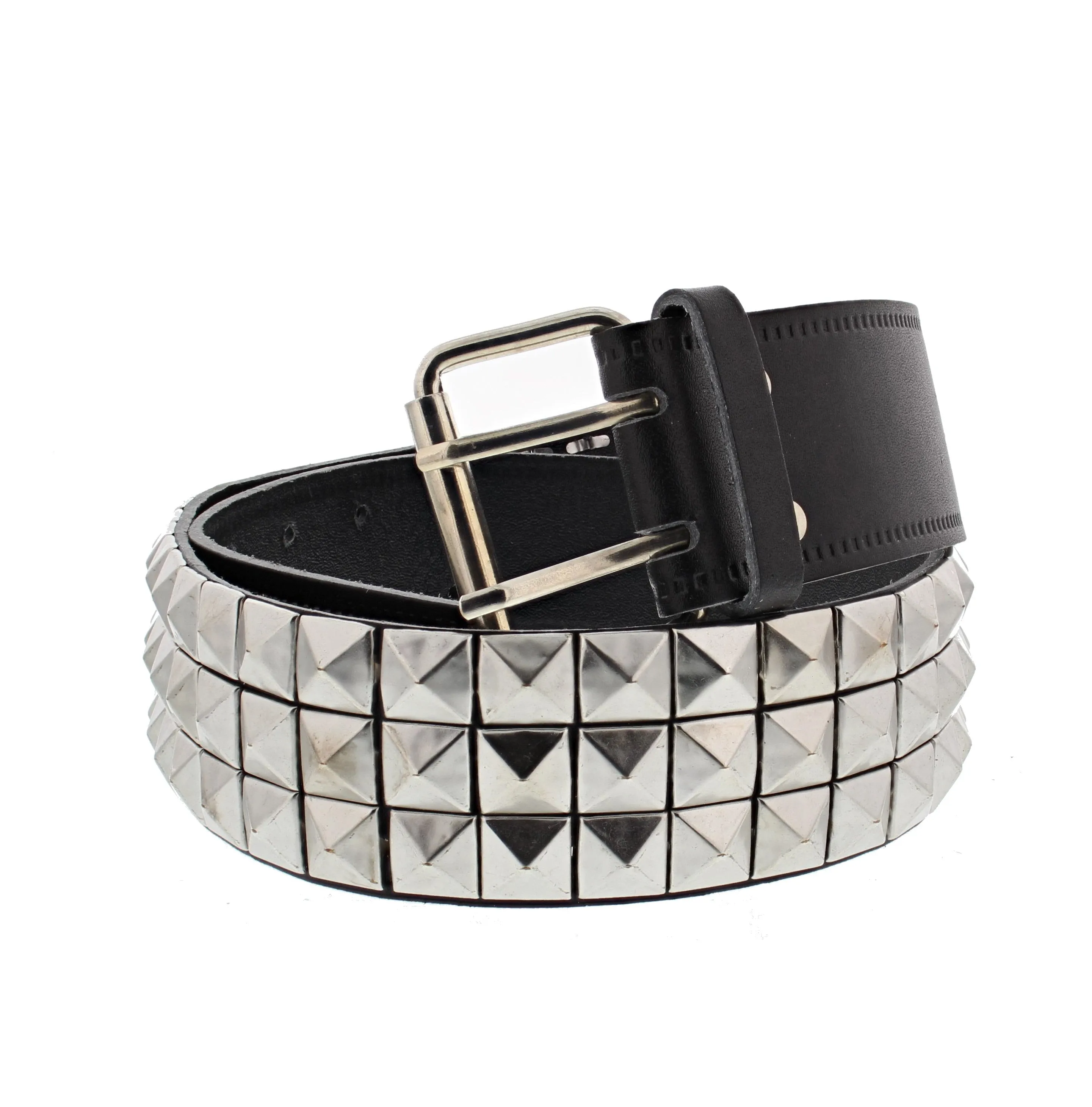 3 Row Pyramid Studded Reconstructed Leather Belt