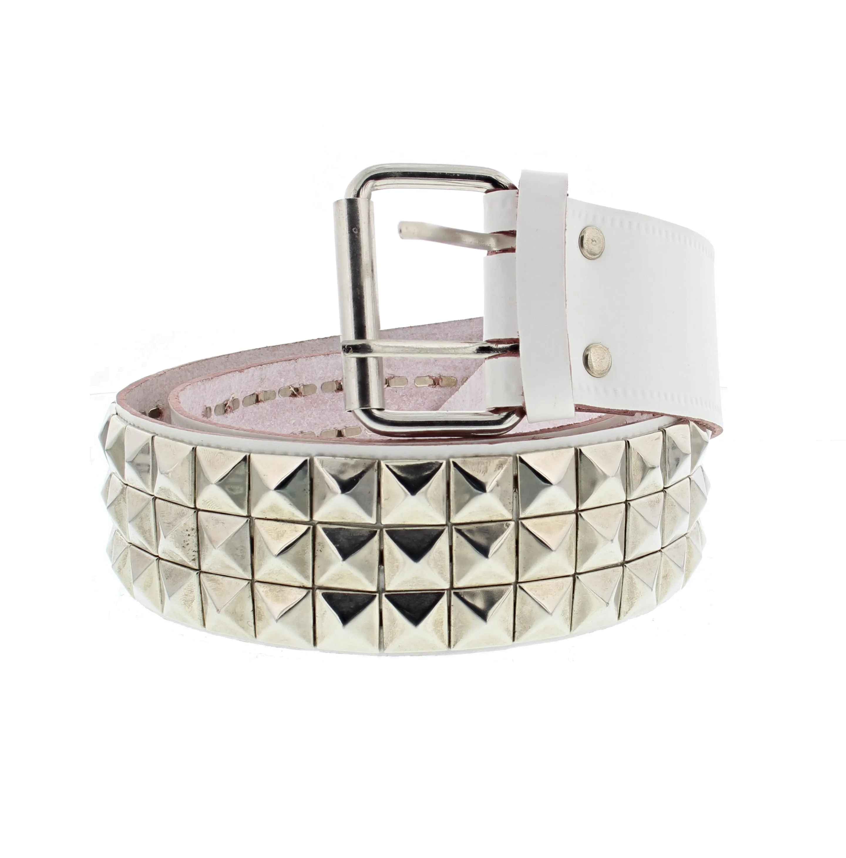 3 Row Pyramid Studded Reconstructed Leather Belt