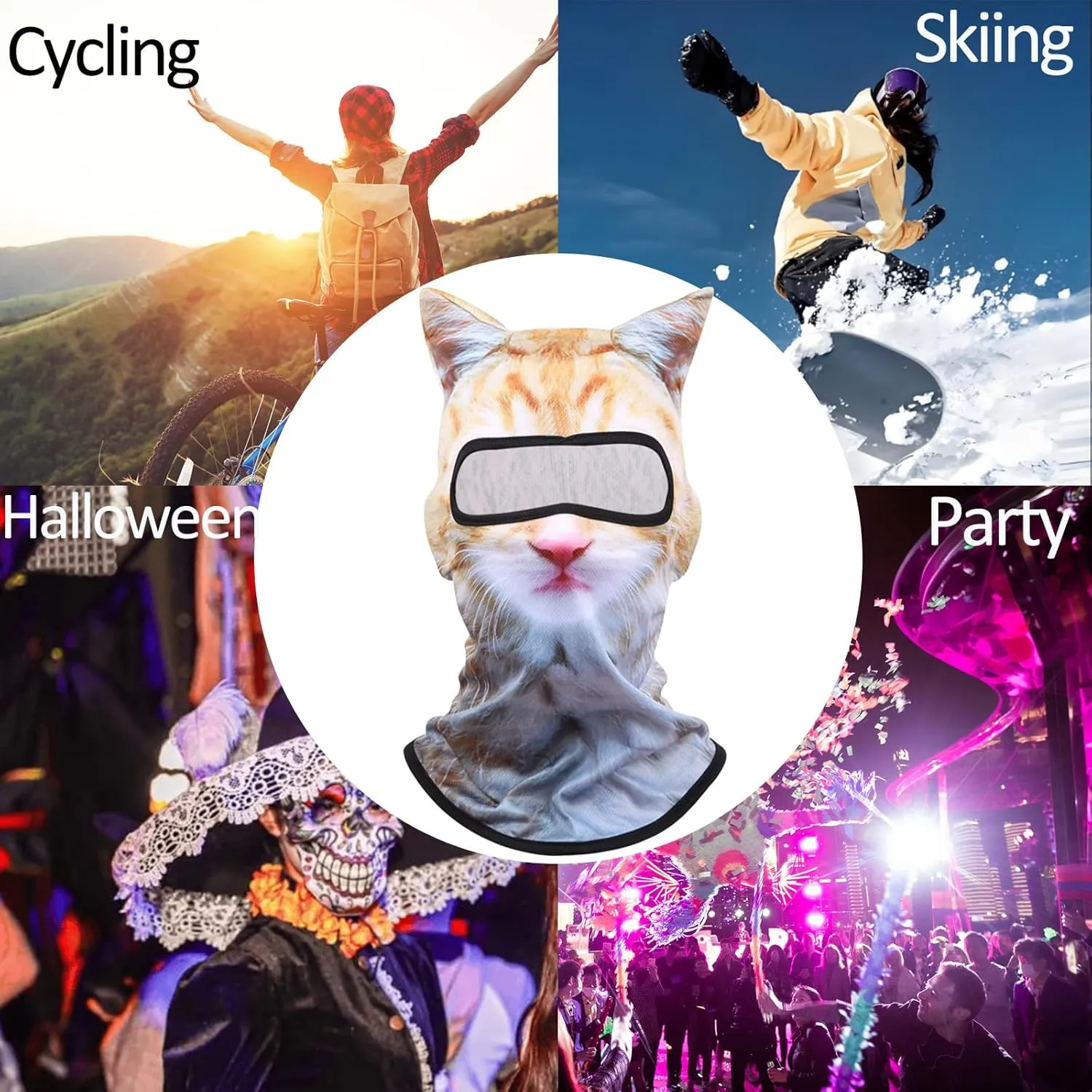 3D Cat Ski Balaclava Sheisty Face Mask with Ears Cute Animal Ski Mask for Music Festivals Raves Party Outdoor Activities