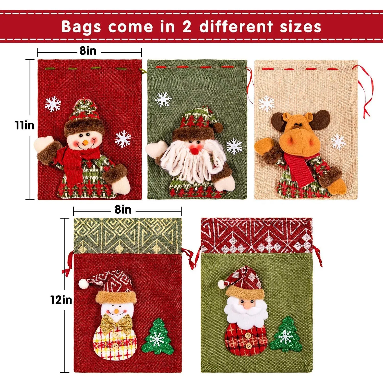 5-Pack: Drawstring Christmas Bags