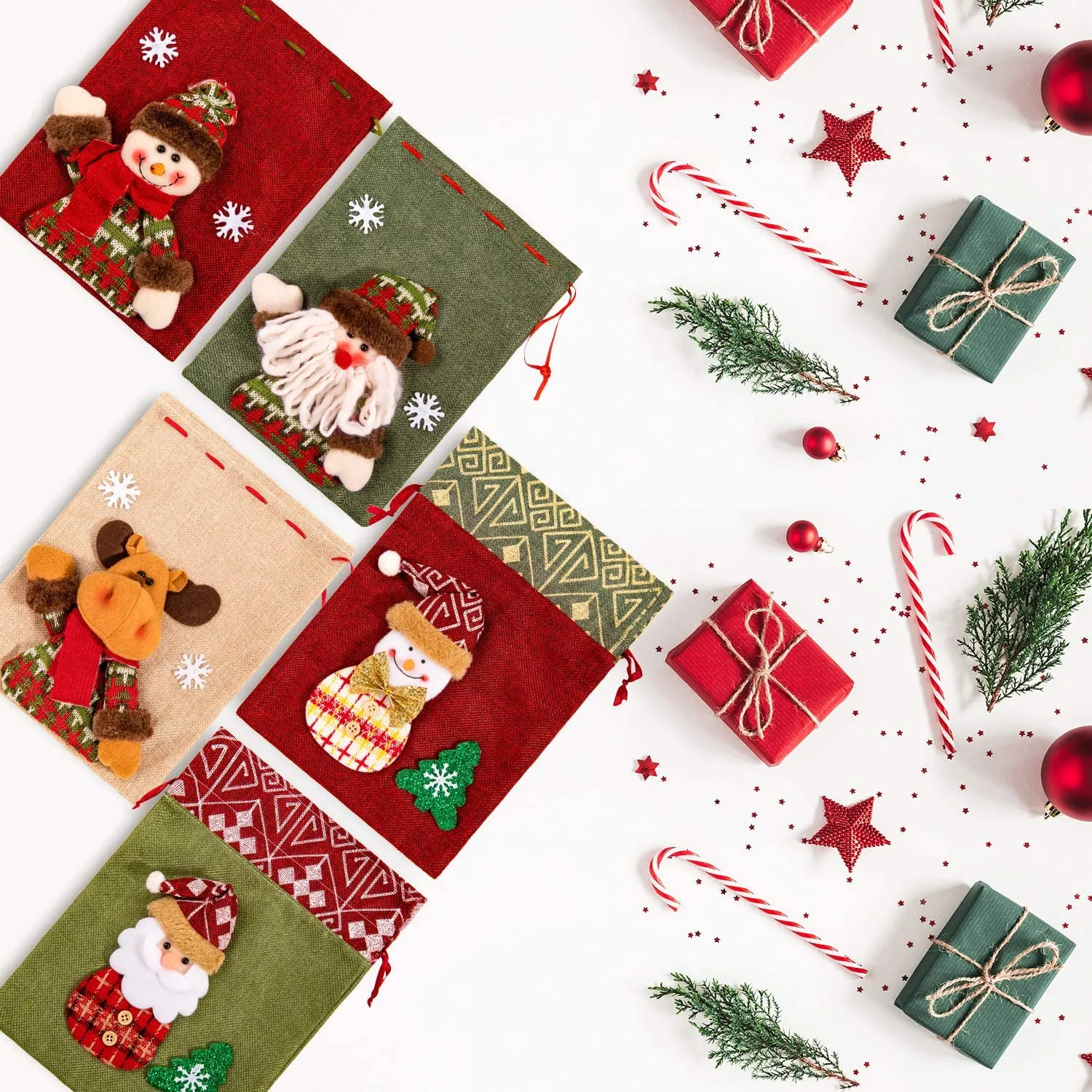 5-Pack: Drawstring Christmas Bags