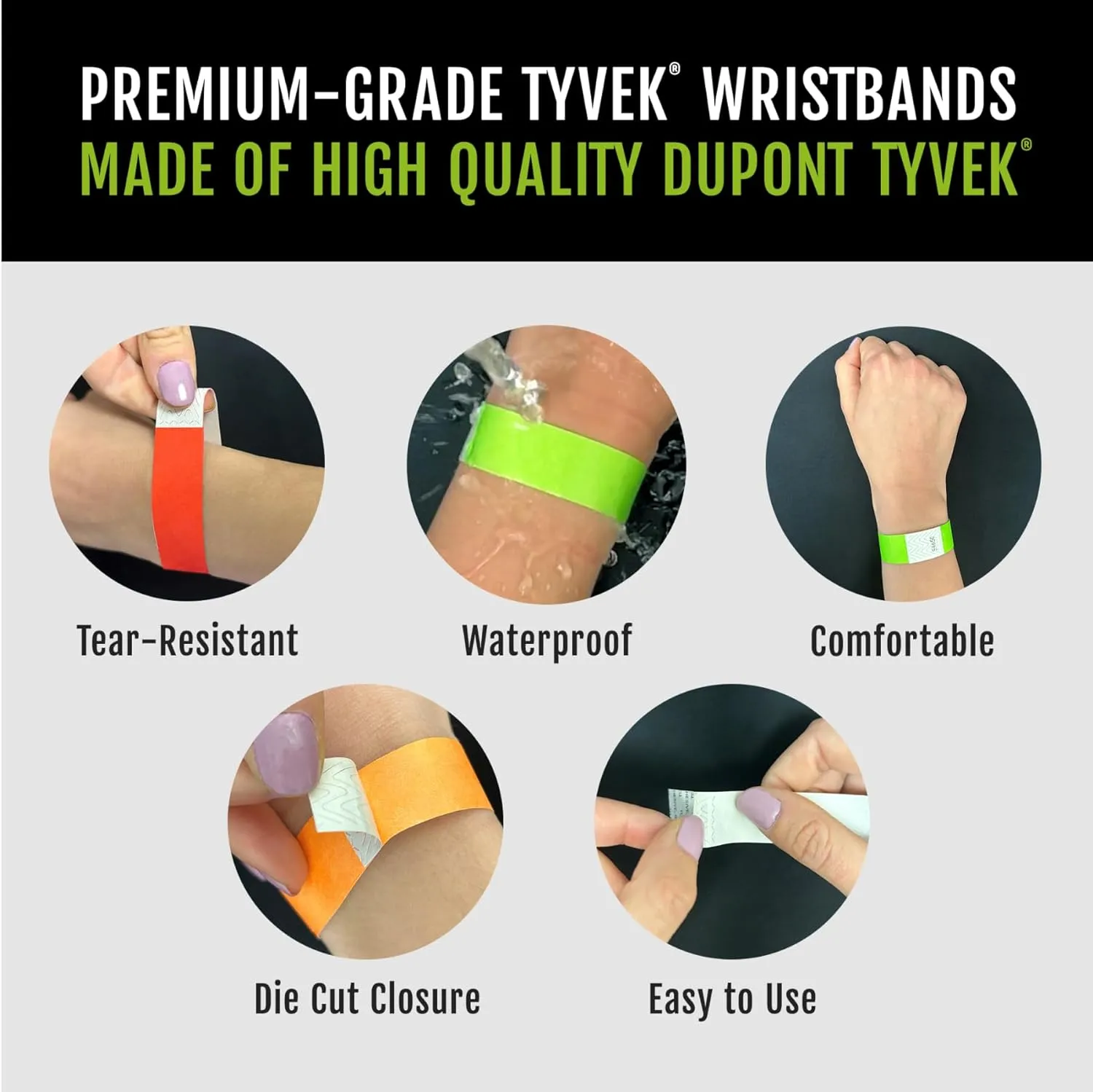 500 WristCo Tyvek Wristbands for Events  500 Count, 5-Color Variety Pack  Tamper-Proof Design Prevents Reuse  Premium-Grade Bracelets for Hospital & Medical ID, Party, VIP Identification