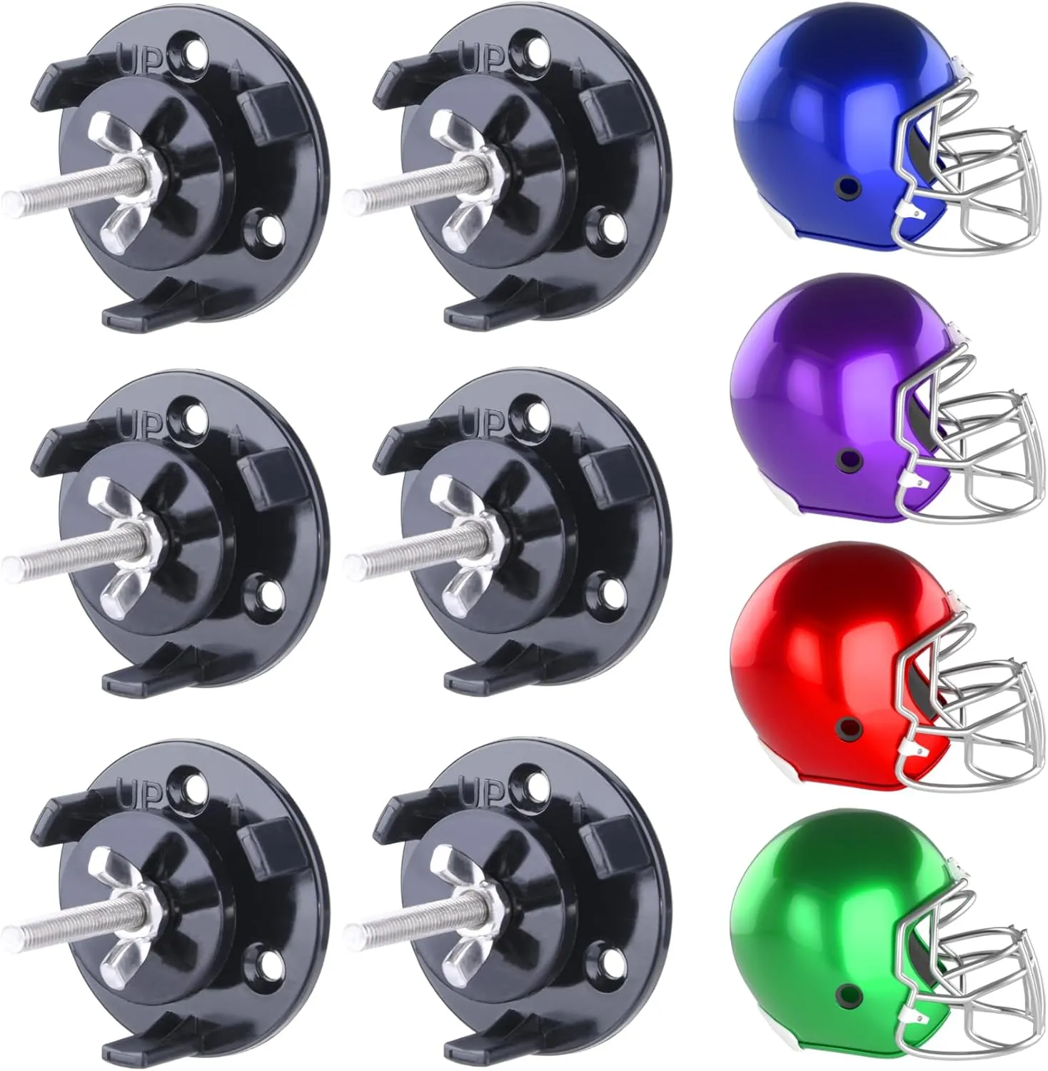 6 Pack Football Helmet Wall Mount Display Holder Hanger for Full or Mini Helmet, Floating Case Shelf Stand for Football Accessory, Black