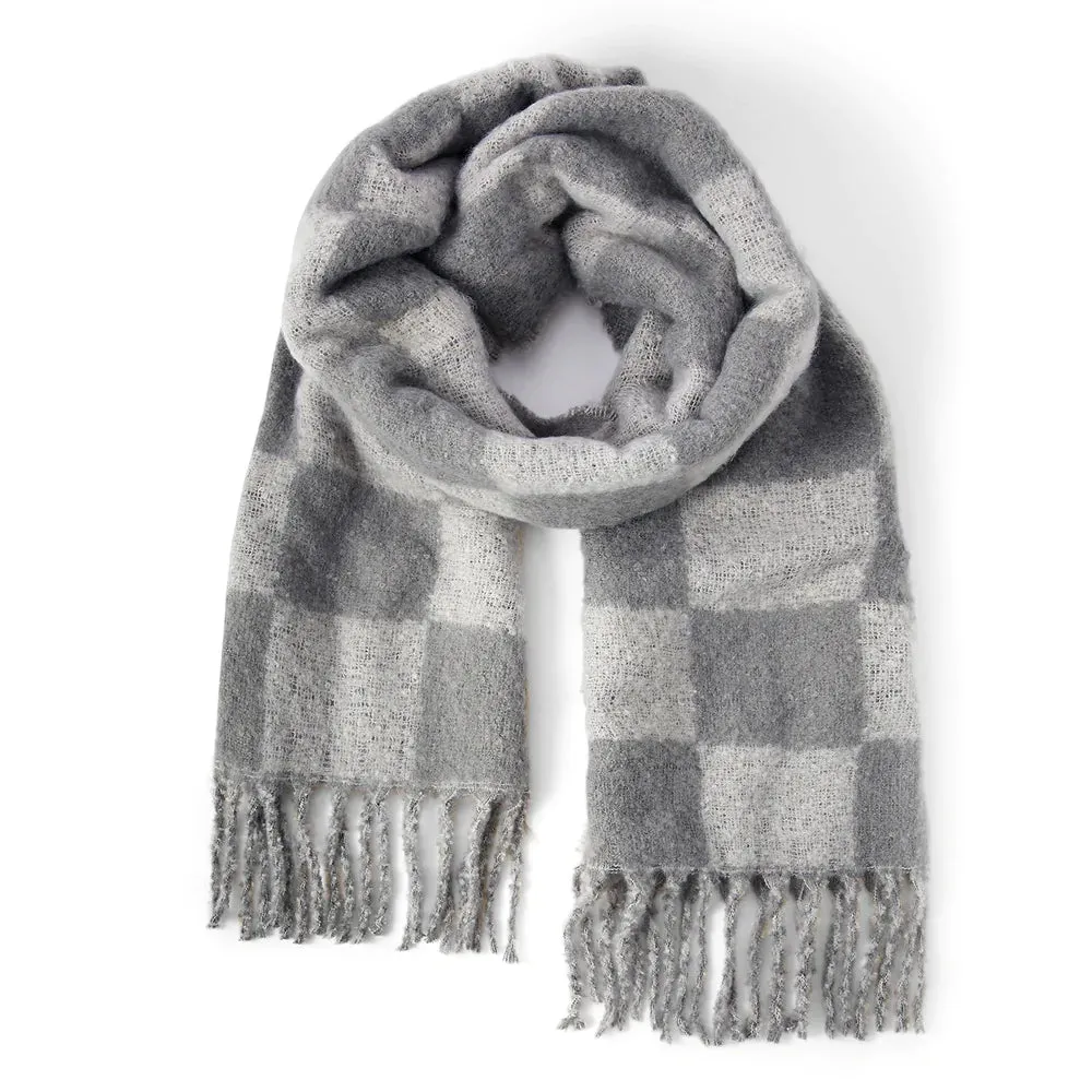 Accessorize London Women's Grey Checkerboard Super Fluffy Scarf