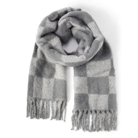 Accessorize London Women's Grey Checkerboard Super Fluffy Scarf