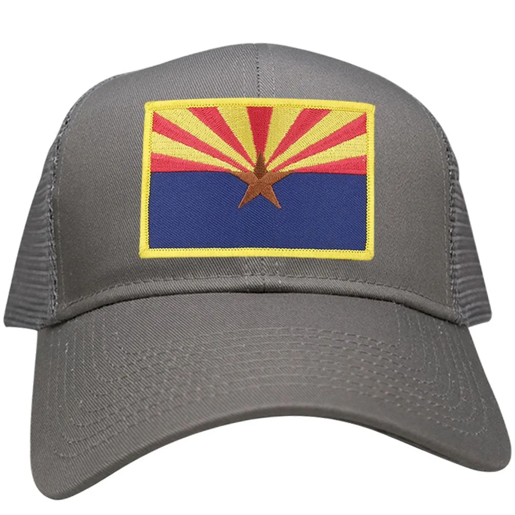 Arizona Home State Flag Embroidered Iron on Gold Border Patch Snapback Mesh Trucker Cap