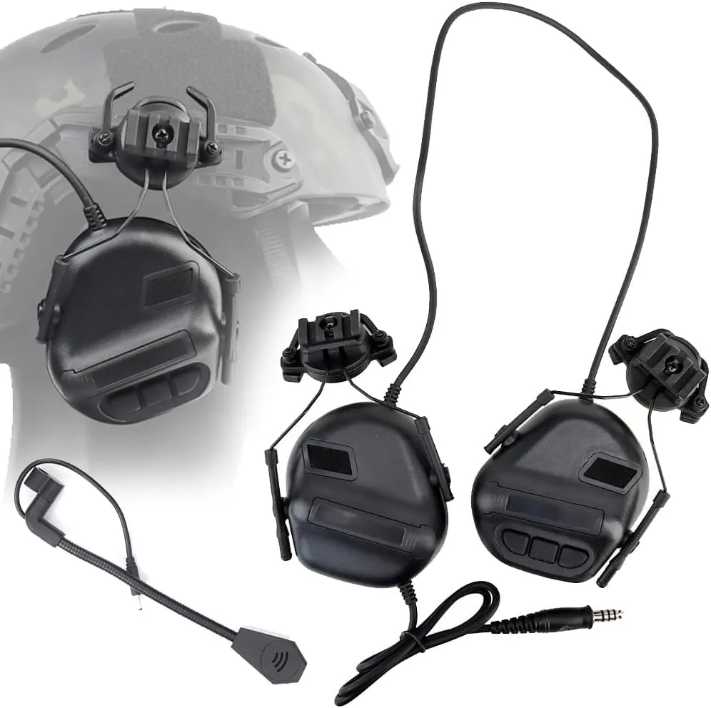 ATAIRSOFT Tactical Headset Unlimited Power Intercom with Microphone Waterproof Hunting Shooting Headphones Earmuff No Noise Reduction Function (Black)