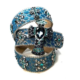b.b. Simon Blue Pony Hair Cross Crystal Belt