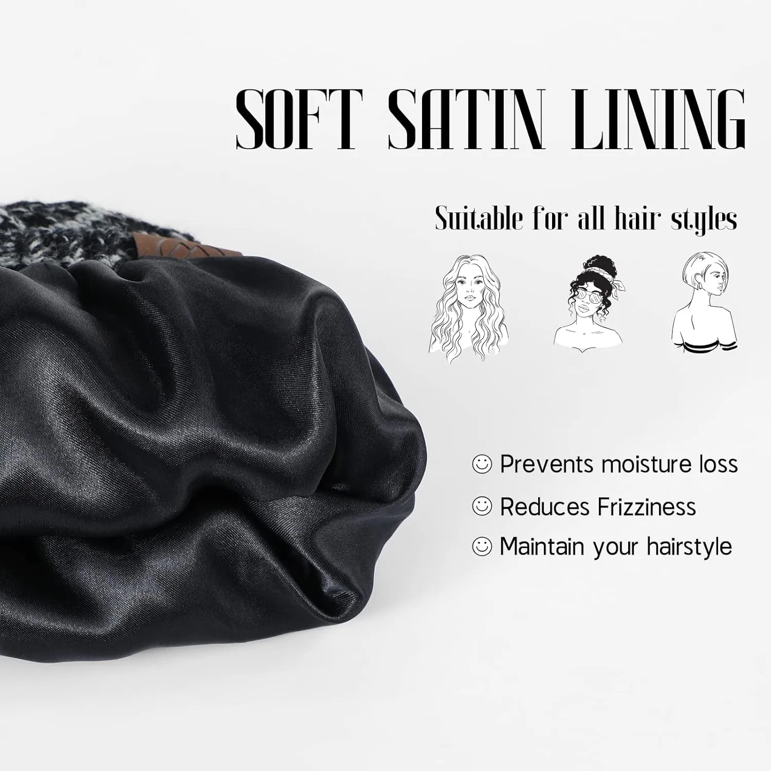 Beanies Women Satin Lined Beanie Winter Hats for Women Silk Lined Slouchy Beanie for Winter Warm Knit Cuffed Beanie Hat