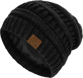 Beanies Women Satin Lined Beanie Winter Hats for Women Silk Lined Slouchy Beanie for Winter Warm Knit Cuffed Beanie Hat