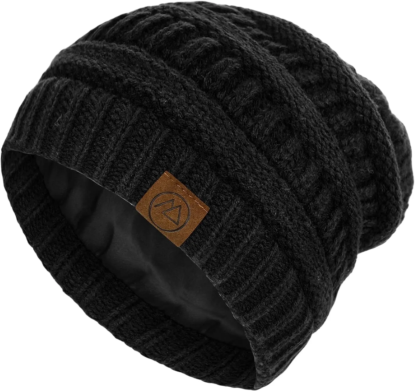 Beanies Women Satin Lined Beanie Winter Hats for Women Silk Lined Slouchy Beanie for Winter Warm Knit Cuffed Beanie Hat