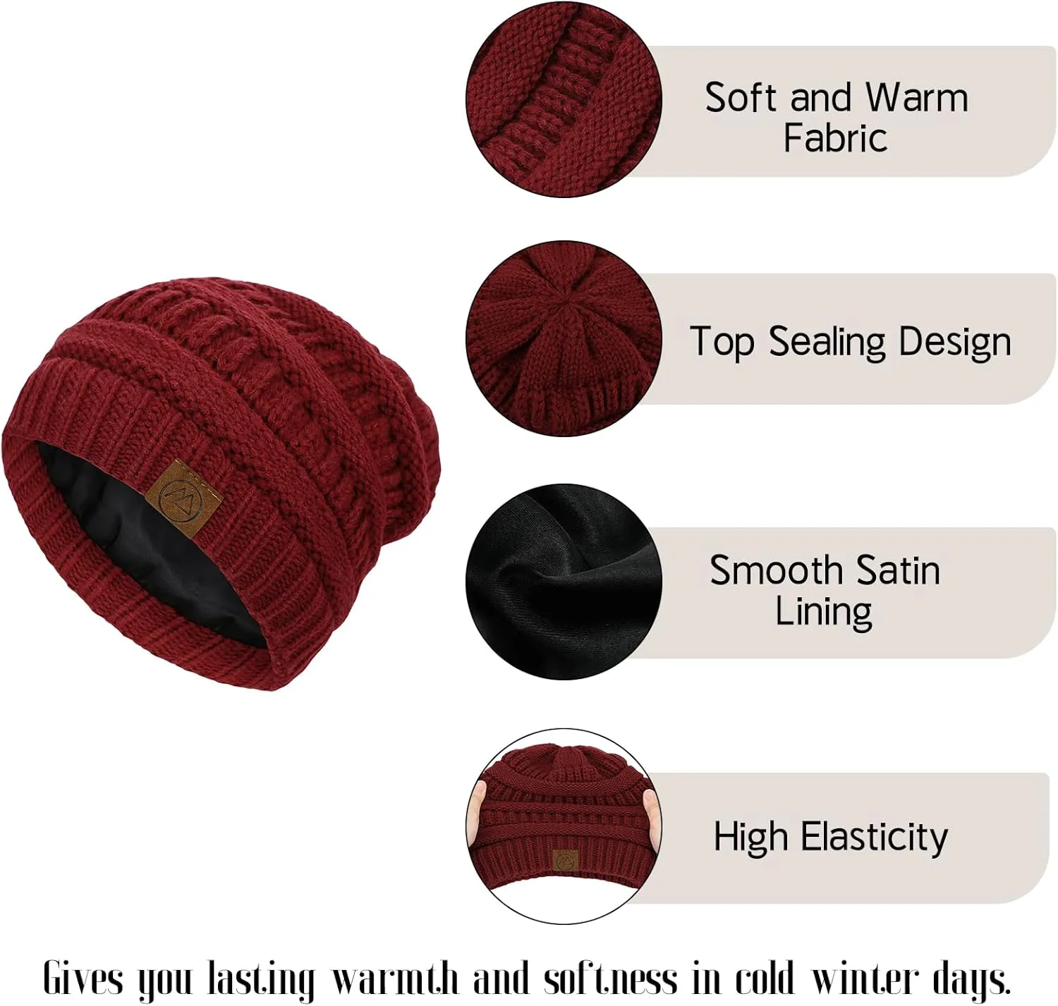 Beanies Women Satin Lined Beanie Winter Hats for Women Silk Lined Slouchy Beanie for Winter Warm Knit Cuffed Beanie Hat