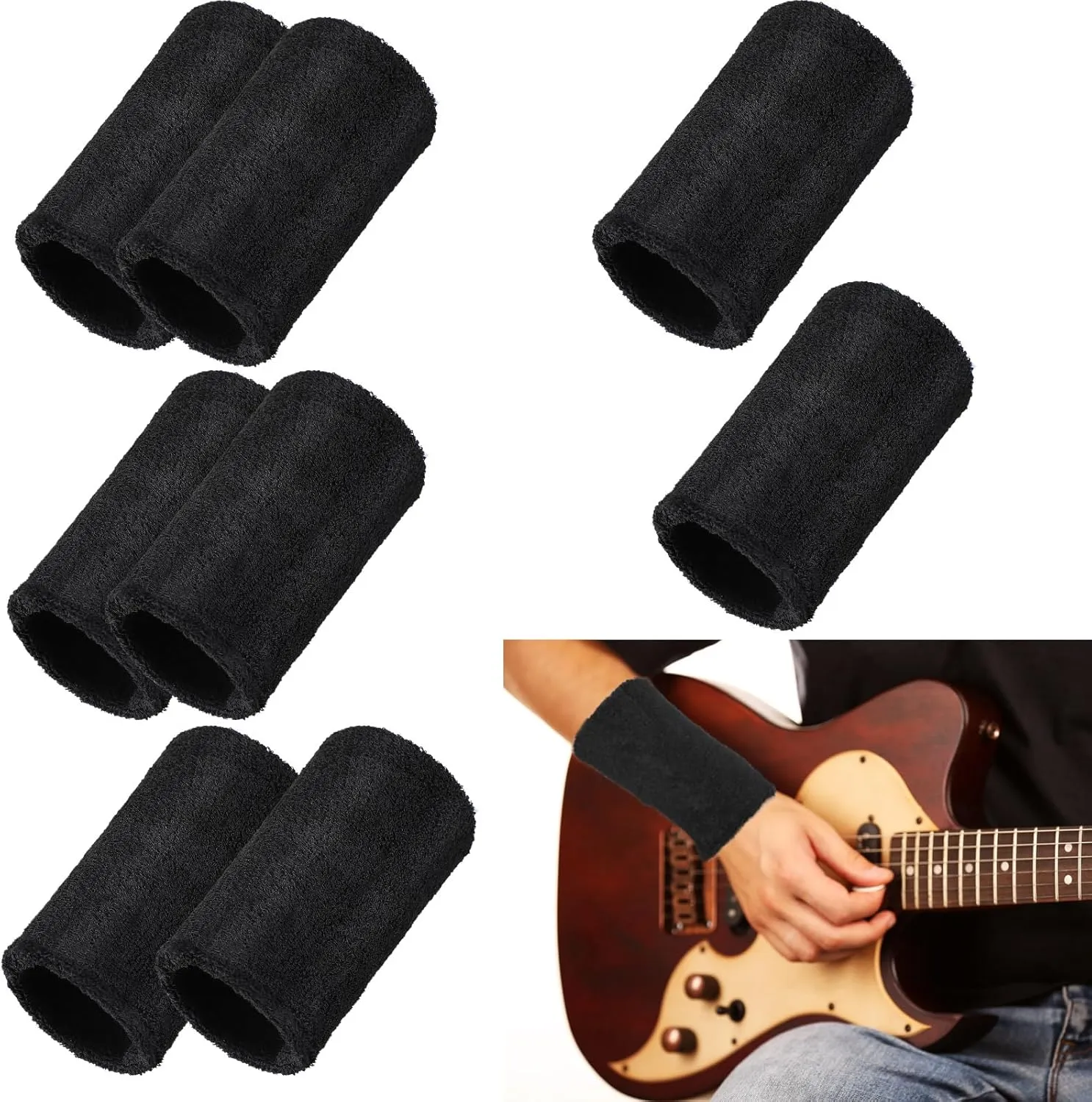 Boao 8 Pieces Slays Sweatbands for Guitarists 6 Inch Wristbands Guitar Players Wristbands Black Wrist Sweatband for Musicians Bass Players