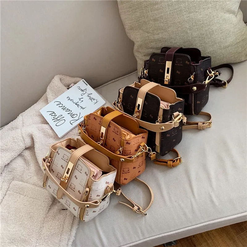 Christmas Gift Bags For Women 2021 Newest Luxury Handbags Trendy Leather Bucket Bag Ladies Cat Bow-Knot Pattern Messenger Shoulder Bag Hot Sale