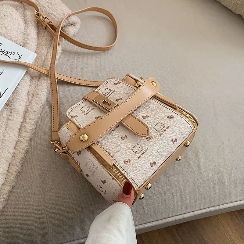 Christmas Gift Bags For Women 2021 Newest Luxury Handbags Trendy Leather Bucket Bag Ladies Cat Bow-Knot Pattern Messenger Shoulder Bag Hot Sale