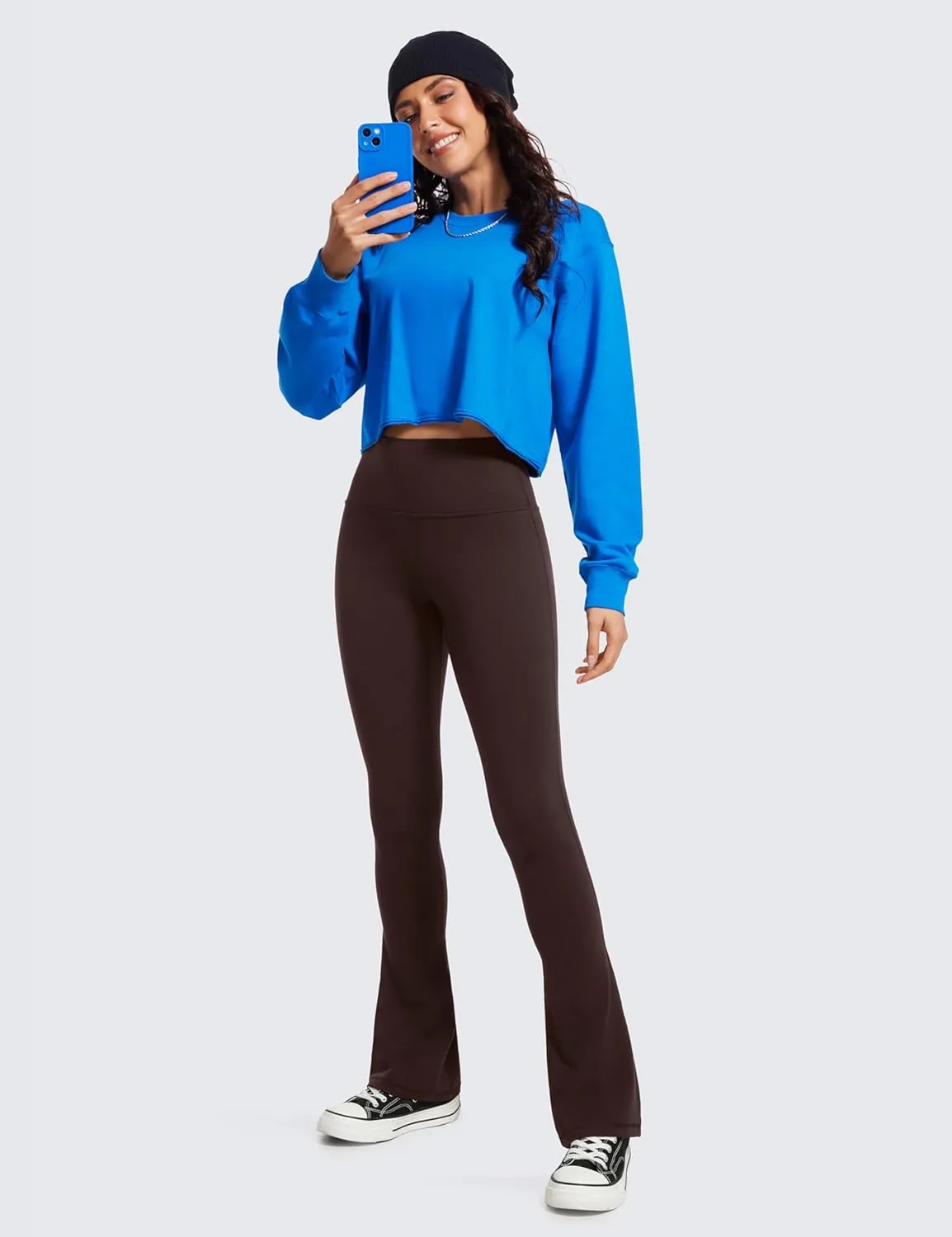 CRZ YOGA Butterluxe High Waist Mini Flared Leggings for Women 30"/31.5"/33'' - Bootcut Yoga Pants with Pocket Casual Lounge