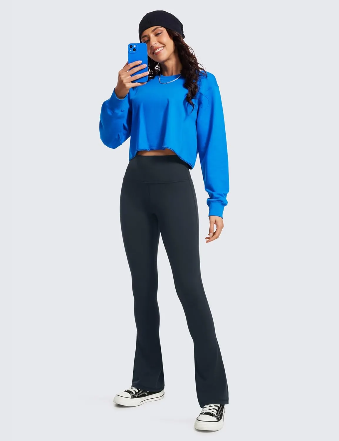 CRZ YOGA Butterluxe High Waist Mini Flared Leggings for Women 30"/31.5"/33'' - Bootcut Yoga Pants with Pocket Casual Lounge