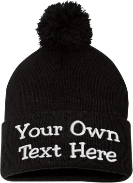 Custom Embroidered Beanie Men Women Unisex Cuffed Knit Pom Skull Cap Hat