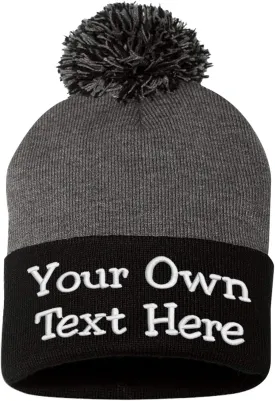 Custom Embroidered Beanie Men Women Unisex Cuffed Knit Pom Skull Cap Hat