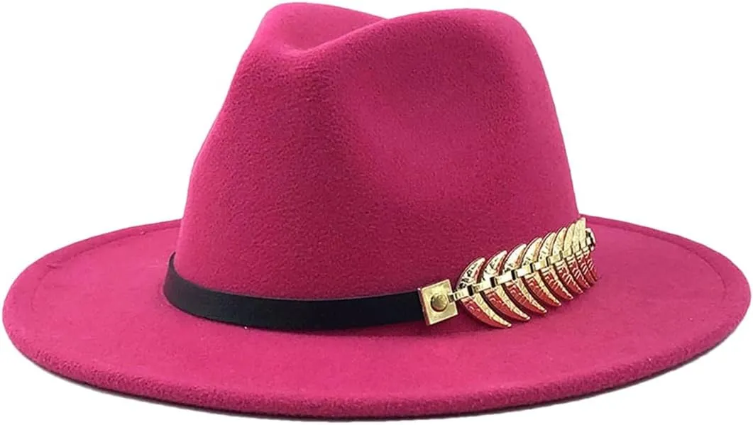 Dcvmvmn Men Women Wide Brim Wool Jazz Fedora Hats Solid Color Panama Hat Party Formal Trilby Hat