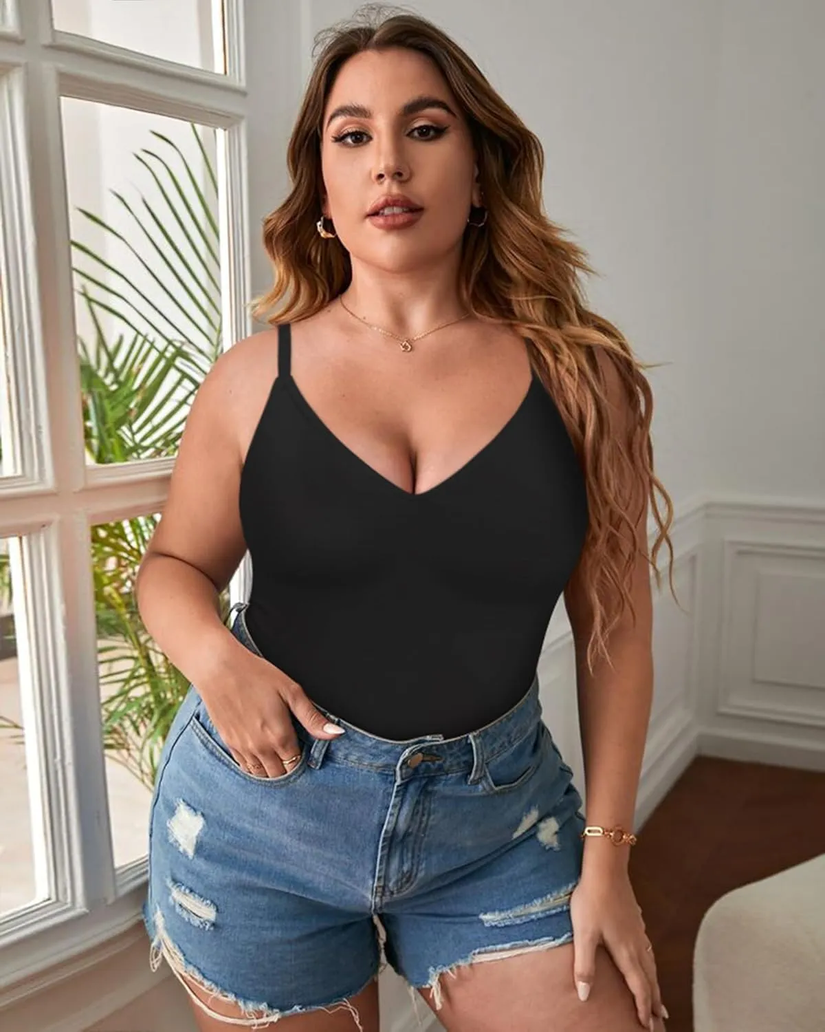 EUYZOU Womens Tummy Control Shapewear Tank Tops Seamless V-Neck Compression Tank Tops Body Shaper Camisole