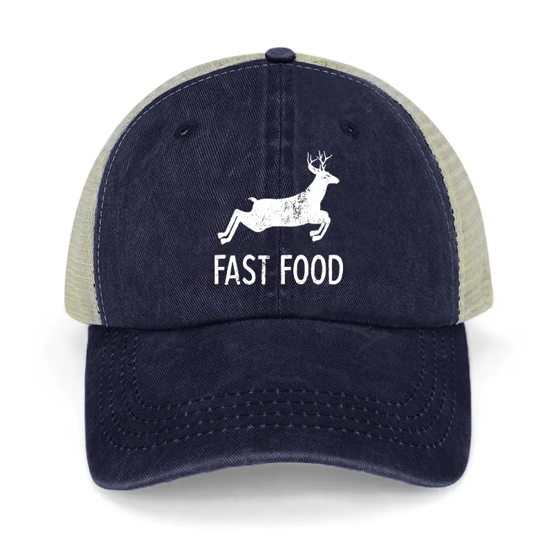 Fast Food Deer Hunting Washed Denim Mesh Back Cap