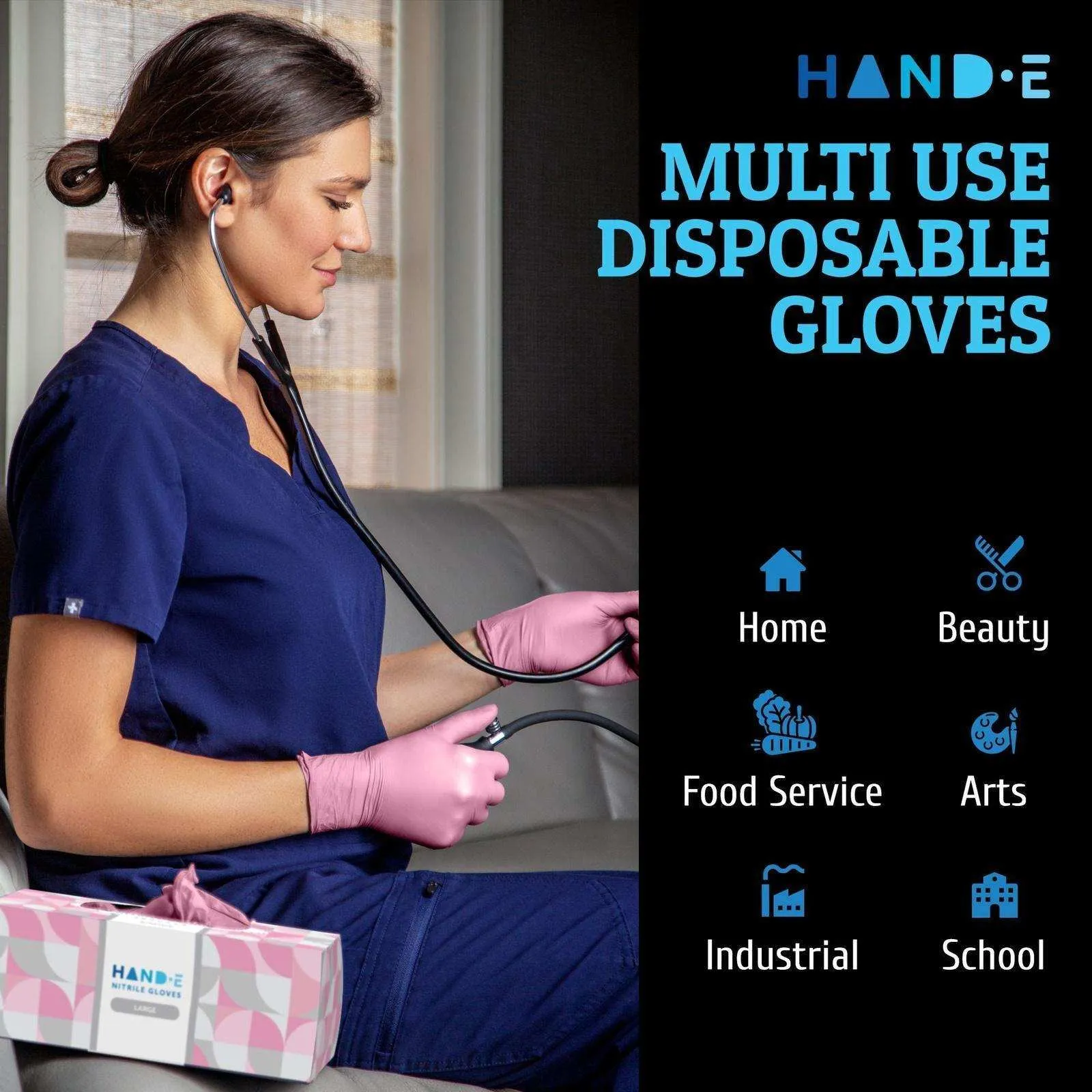 Hand-E Nitrile Gloves - Pink