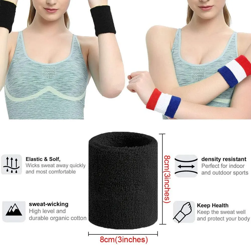Hanerdun Wrist Sweatbands Thick Terry Cloth Wristbands for Men and Women Athletic Sweat Bands for Sports Tennis Gym Basketball