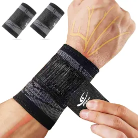 HiRui Wrist Brace Wrist Wraps Compression Wrist Strap, Wrist Support for Work Fitness Weightlifting Sprains Tendonitis, Carpal Tunnel Arthritis, Pain Relief, Adjustable Wristbands 2 PACK (Black, L)