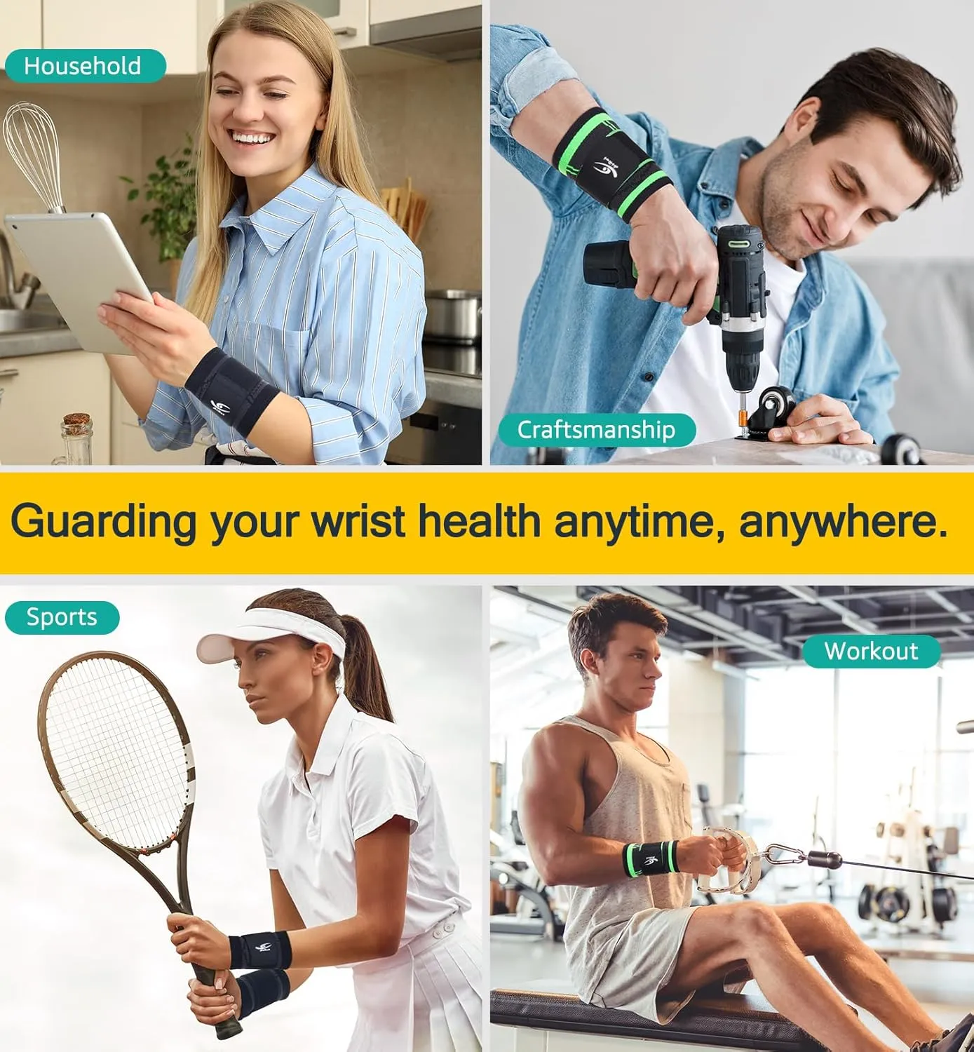 HiRui Wrist Brace Wrist Wraps Compression Wrist Strap, Wrist Support for Work Fitness Weightlifting Sprains Tendonitis, Carpal Tunnel Arthritis, Pain Relief, Adjustable Wristbands 2 PACK (Black, XL)