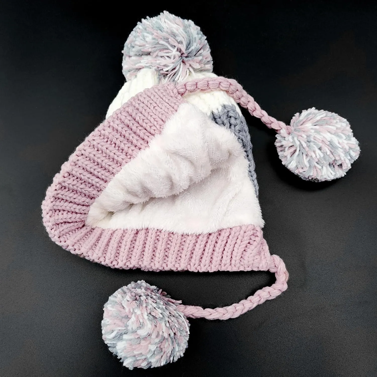 HUAMULAN Women Winter Peruvian Cover Ears Beanie Hat Ear Flaps Sherpa Ski Snow Hats Knit Fleece Lined 3 Pom Pom
