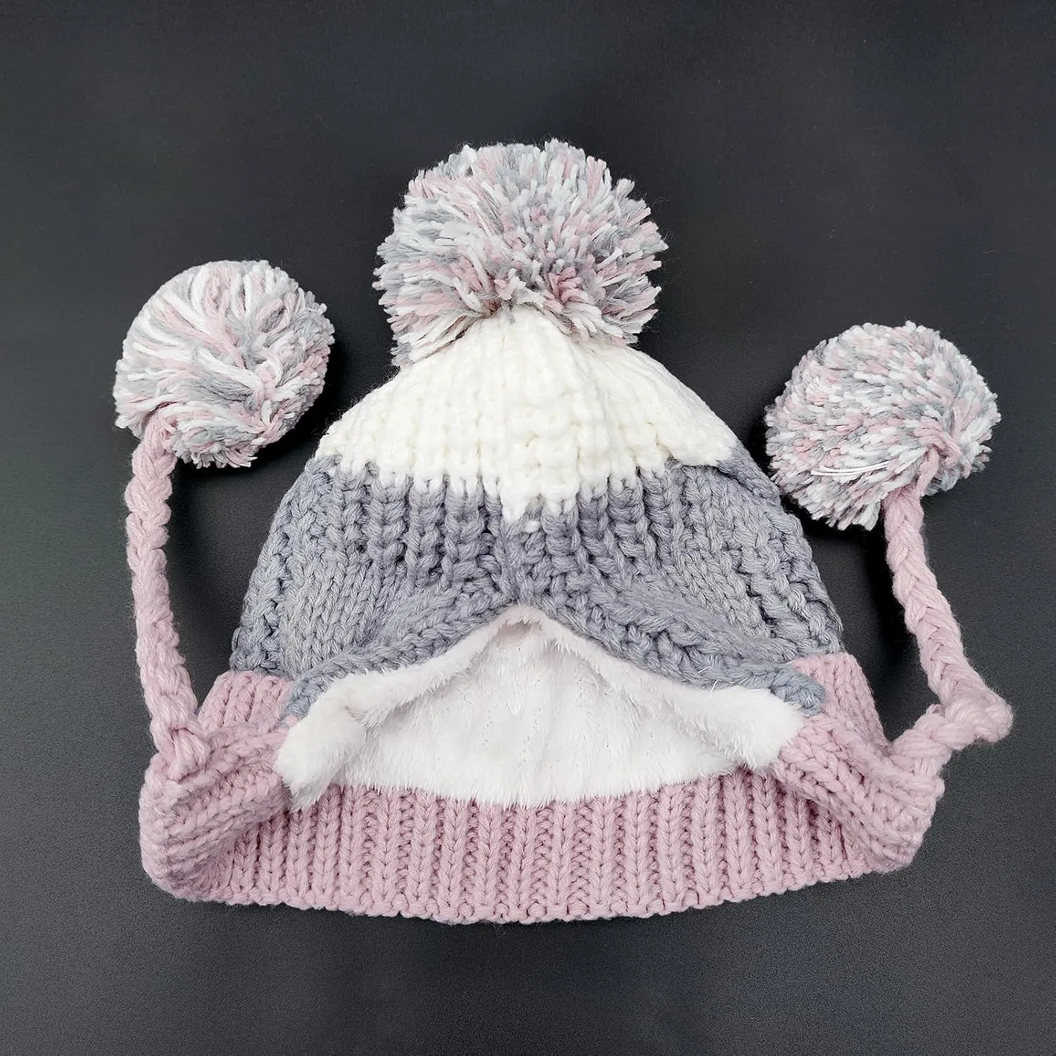 HUAMULAN Women Winter Peruvian Cover Ears Beanie Hat Ear Flaps Sherpa Ski Snow Hats Knit Fleece Lined 3 Pom Pom