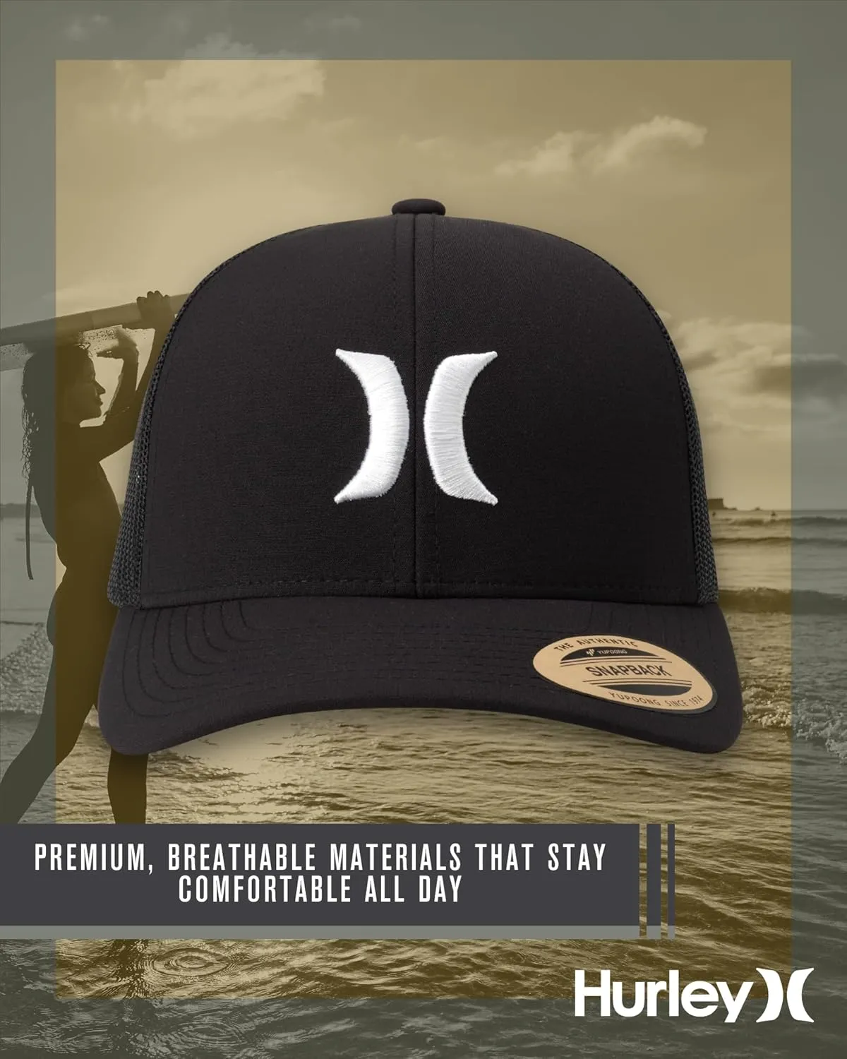 Hurley Men's Caps - Del Mar Mesh Panel Baseball Cap Trucker Hat - Snap Back Hats for Men