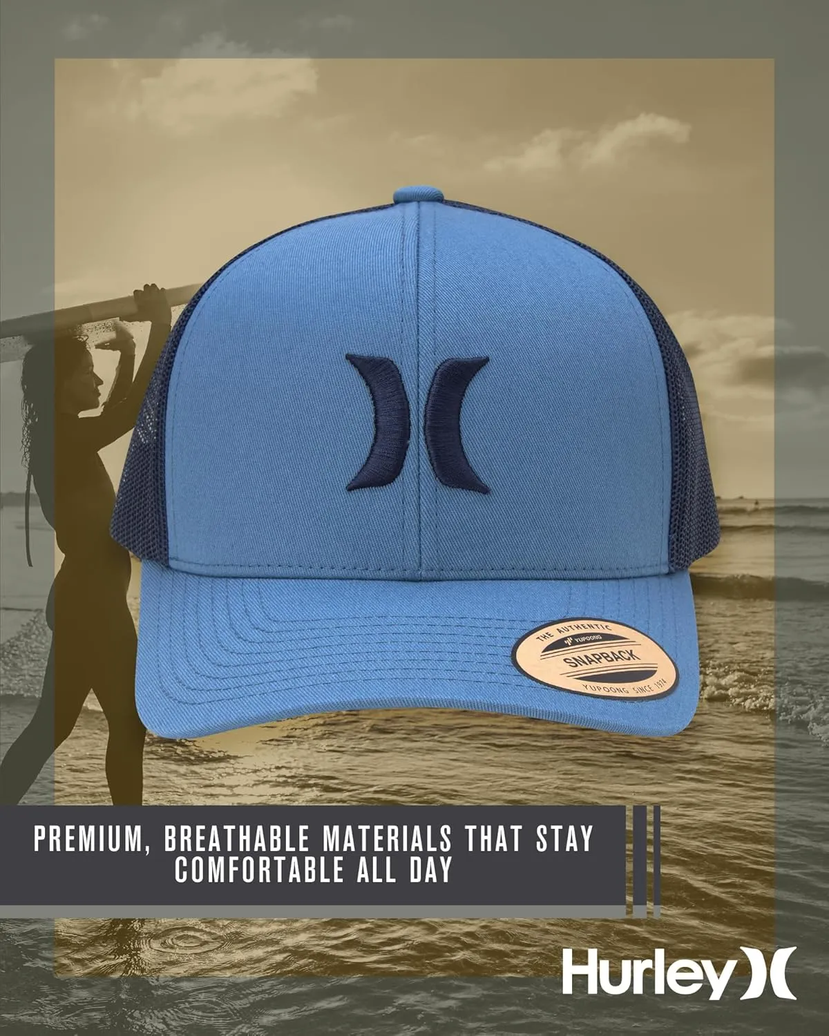 Hurley Men's Caps - Del Mar Mesh Panel Baseball Cap Trucker Hat - Snap Back Hats for Men