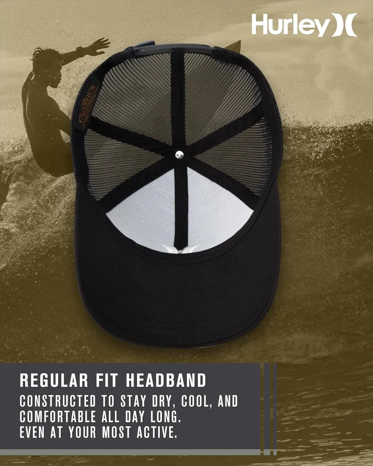 Hurley Men's Caps - Del Mar Mesh Panel Baseball Cap Trucker Hat - Snap Back Hats for Men