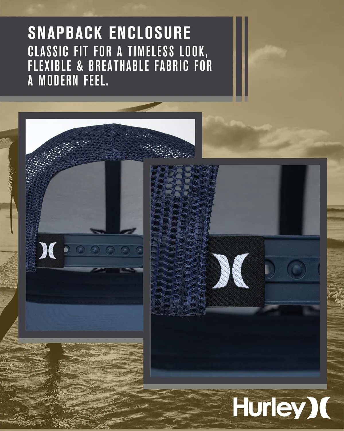 Hurley Men's Caps - Del Mar Mesh Panel Baseball Cap Trucker Hat - Snap Back Hats for Men