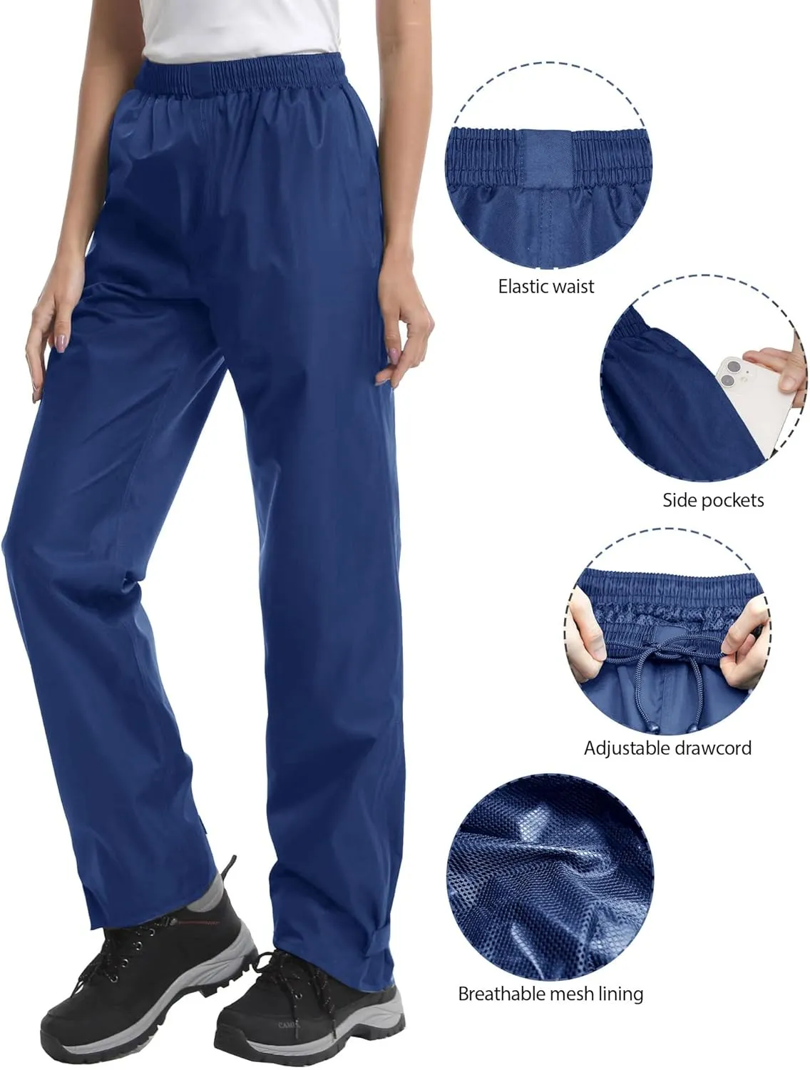iCreek Women's Rain Pants Waterproof Hiking Pants Windproof Lightweight Over Pants Work Rain Outdoor for Golf, Fishing