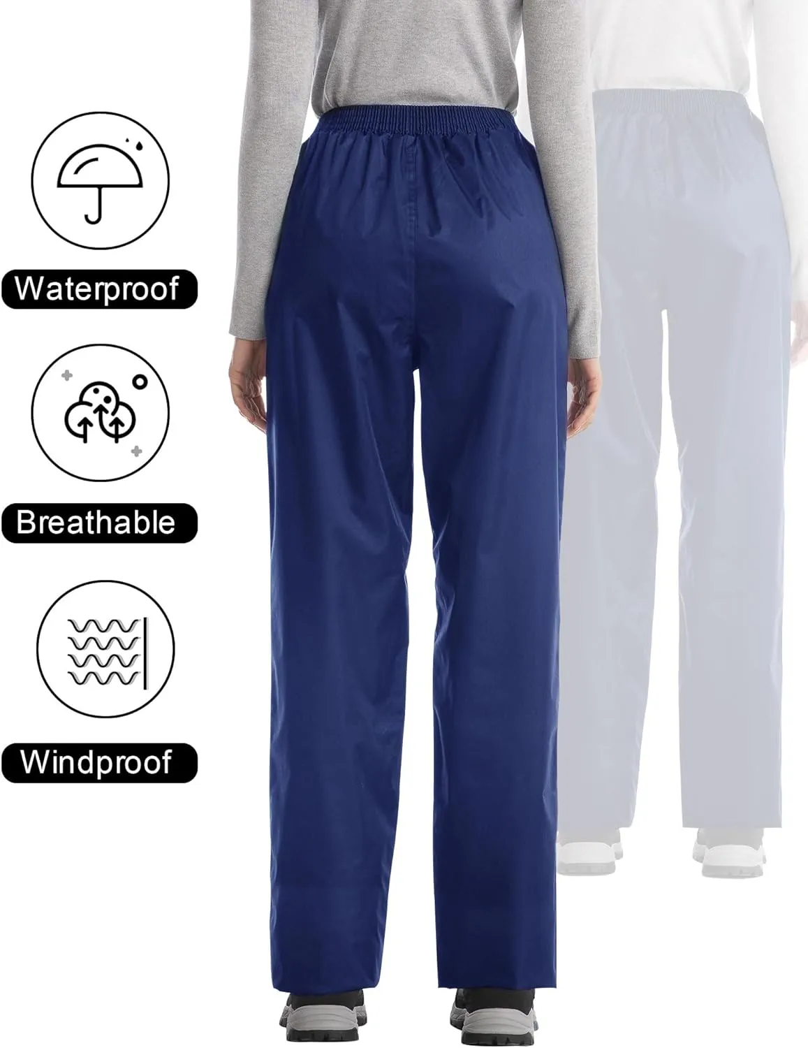 iCreek Women's Rain Pants Waterproof Hiking Pants Windproof Lightweight Over Pants Work Rain Outdoor for Golf, Fishing