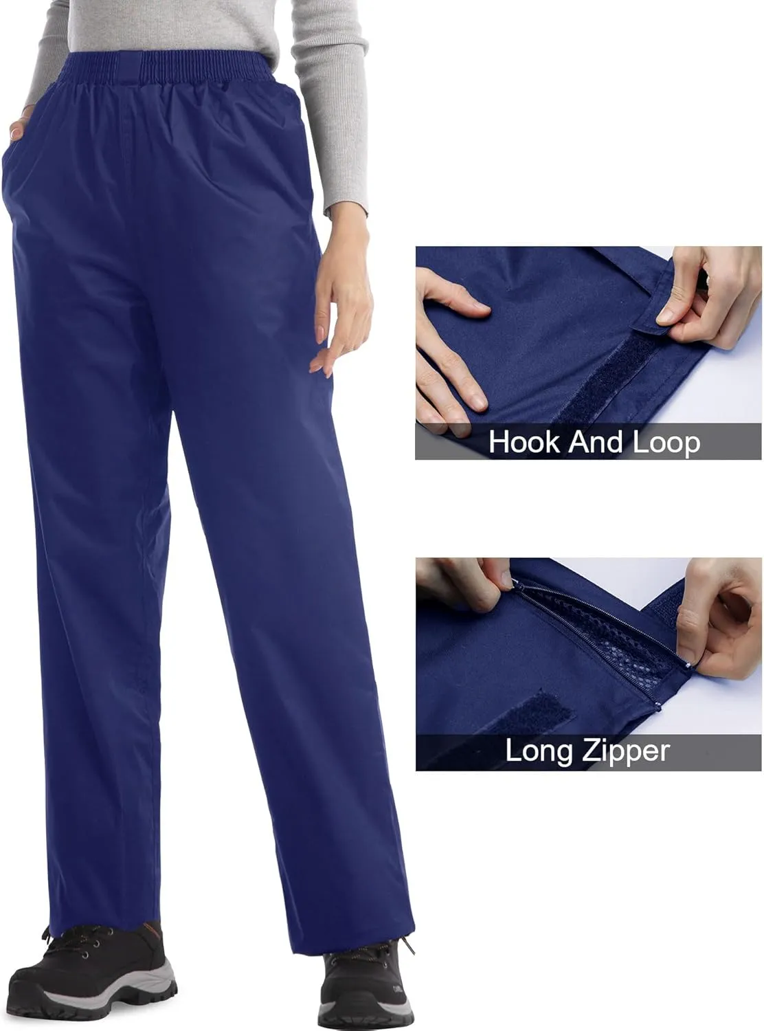 iCreek Women's Rain Pants Waterproof Hiking Pants Windproof Lightweight Over Pants Work Rain Outdoor for Golf, Fishing