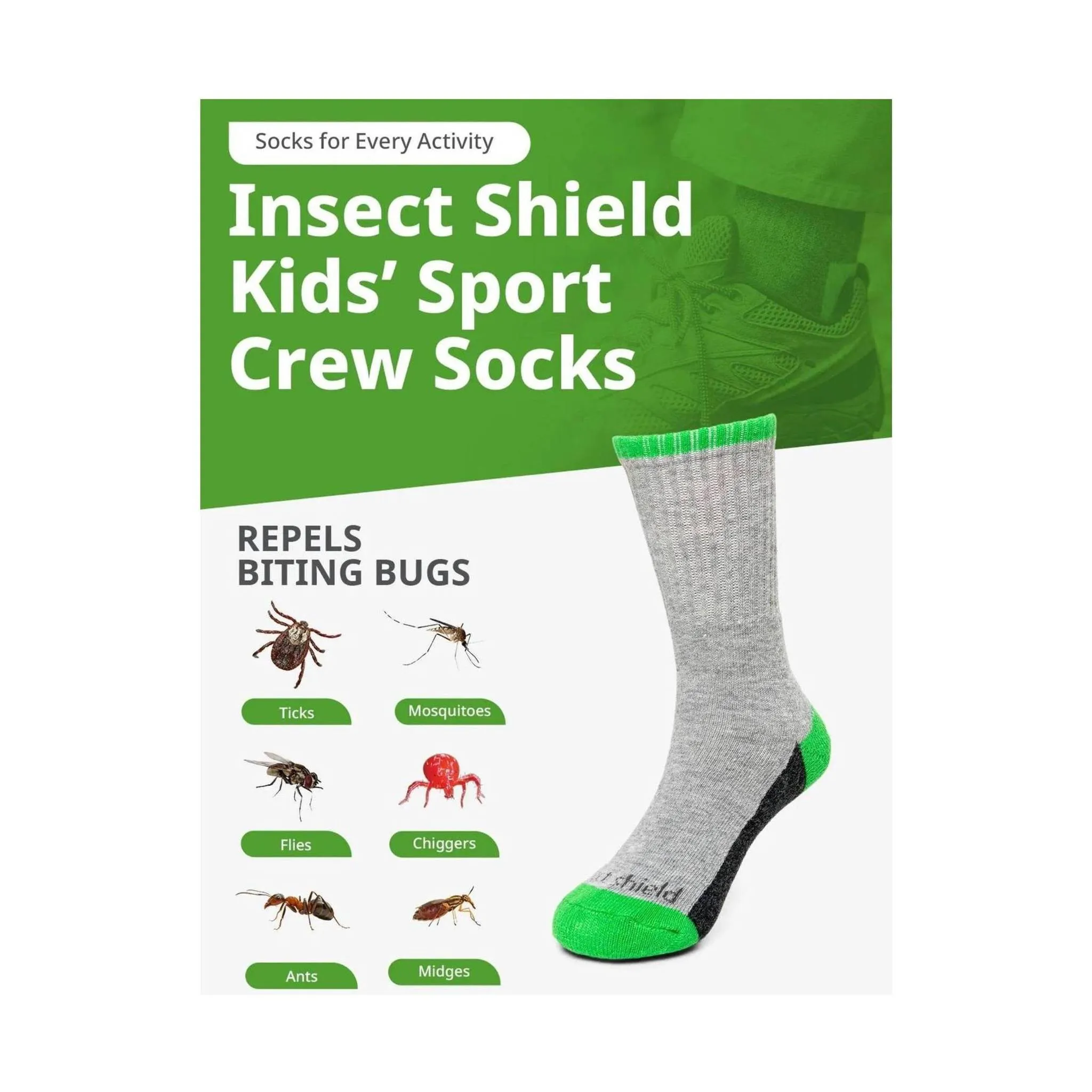 Insect Shield Kids' Sport Crew Socks - Grey Heather