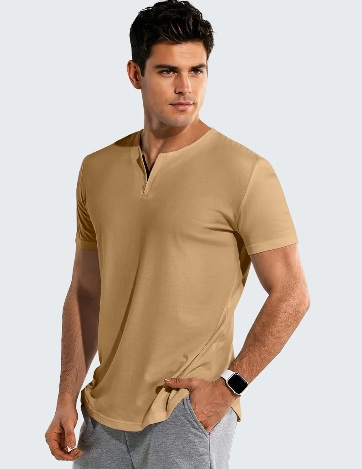 JMIERR Mens Muscle Slim T Shirts Summer V Neck Gym Shirt Casual Cotton Workout Athletic Longline Tees