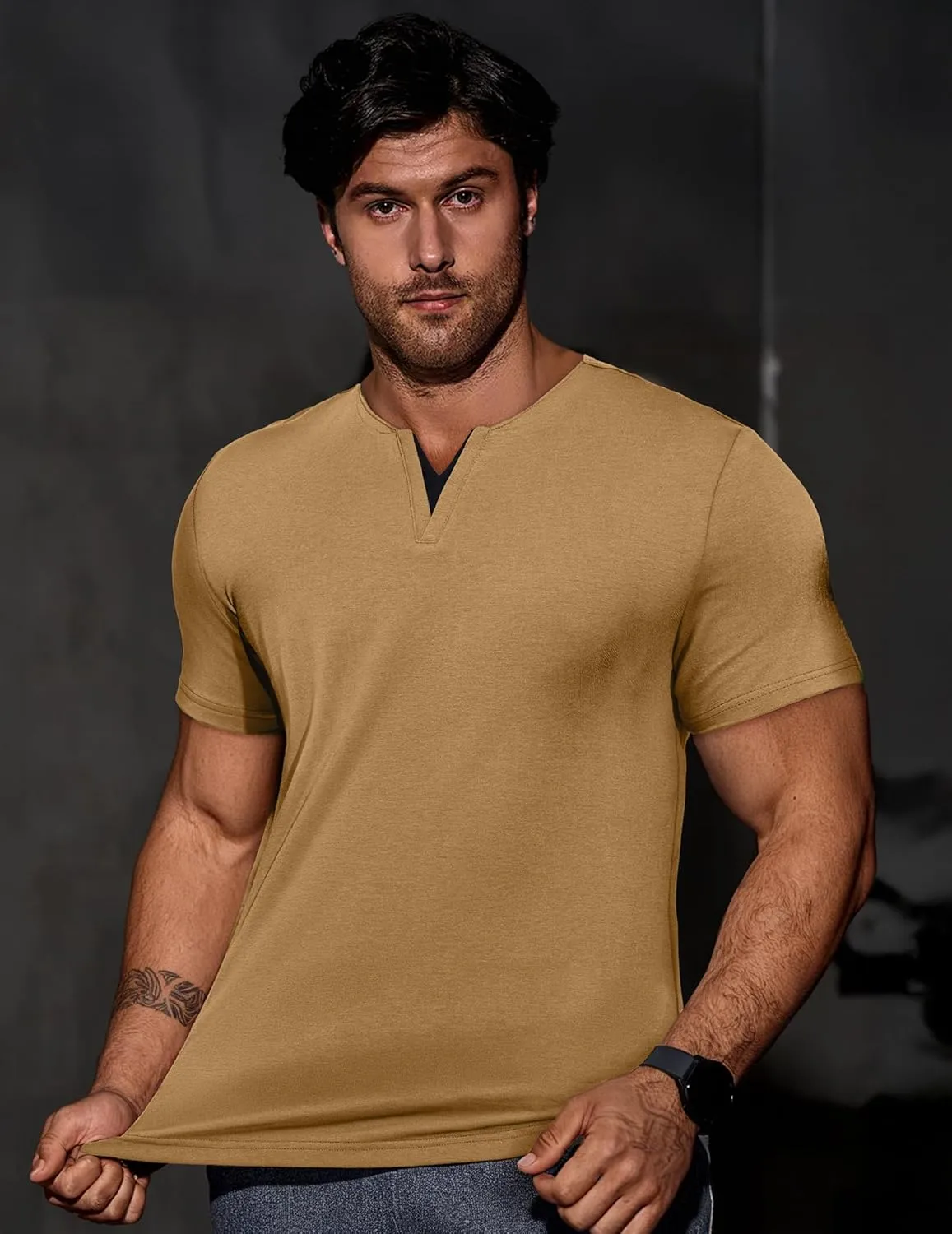 JMIERR Mens Muscle Slim T Shirts Summer V Neck Gym Shirt Casual Cotton Workout Athletic Longline Tees