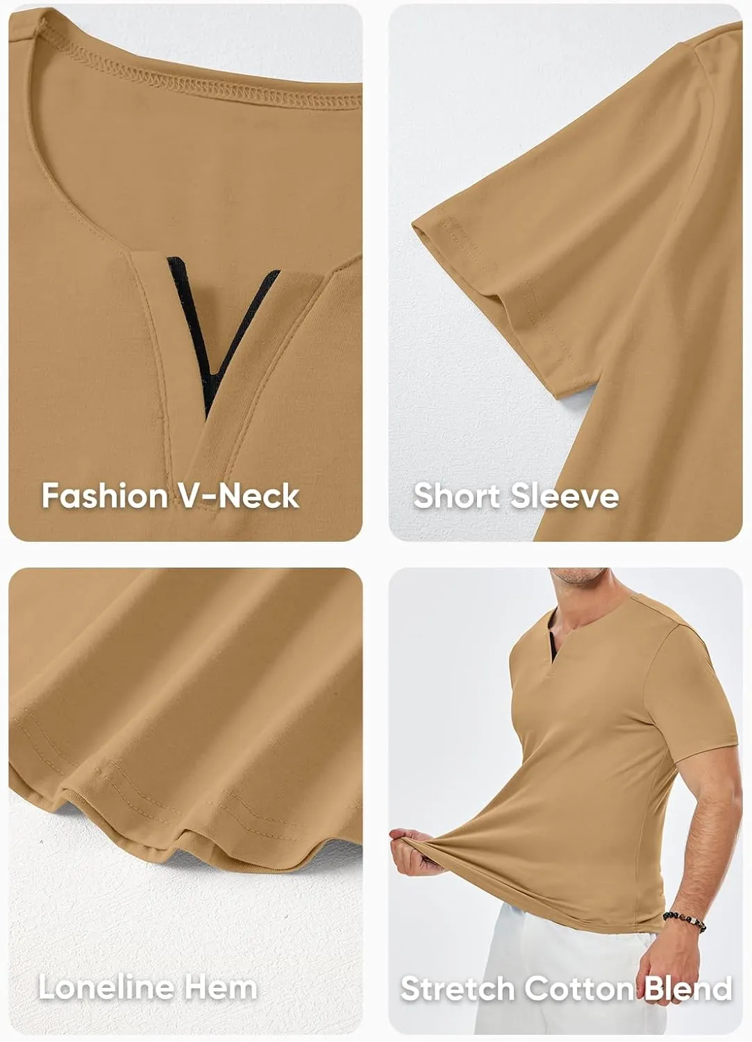 JMIERR Mens Muscle Slim T Shirts Summer V Neck Gym Shirt Casual Cotton Workout Athletic Longline Tees